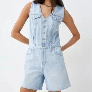 Levi's Denim Light Wash Faded Shortalls Overall Shorts
